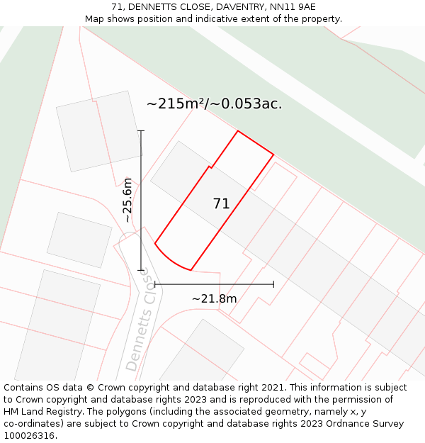 71, DENNETTS CLOSE, DAVENTRY, NN11 9AE: Plot and title map