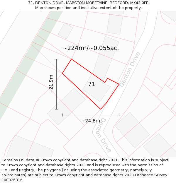 71, DENTON DRIVE, MARSTON MORETAINE, BEDFORD, MK43 0FE: Plot and title map