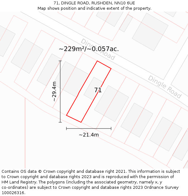 71, DINGLE ROAD, RUSHDEN, NN10 6UE: Plot and title map