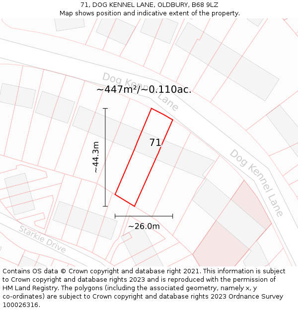 71, DOG KENNEL LANE, OLDBURY, B68 9LZ: Plot and title map