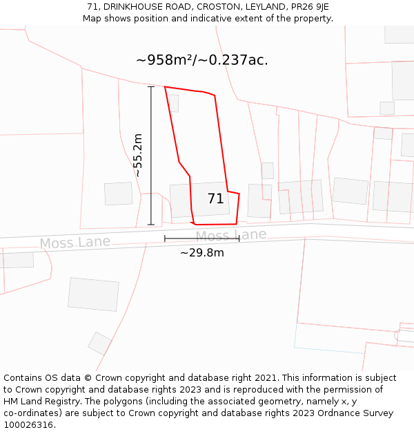 71, DRINKHOUSE ROAD, CROSTON, LEYLAND, PR26 9JE: Plot and title map