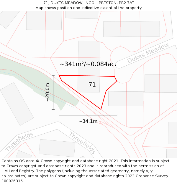 71, DUKES MEADOW, INGOL, PRESTON, PR2 7AT: Plot and title map