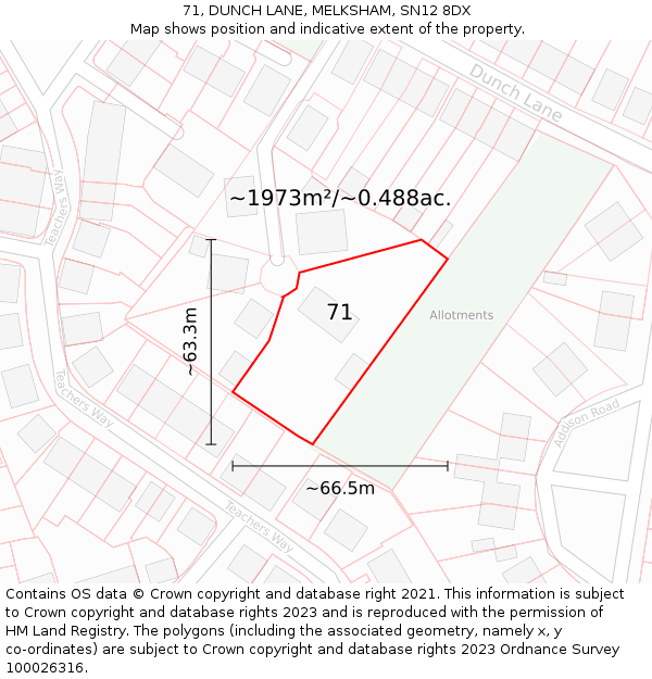 71, DUNCH LANE, MELKSHAM, SN12 8DX: Plot and title map
