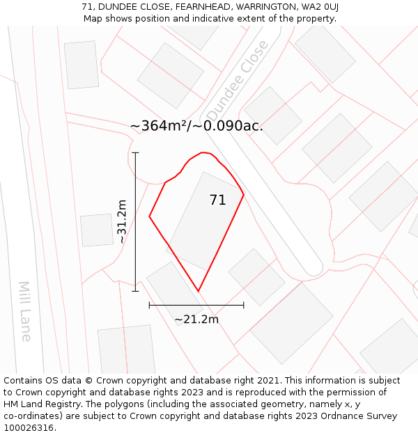 71, DUNDEE CLOSE, FEARNHEAD, WARRINGTON, WA2 0UJ: Plot and title map