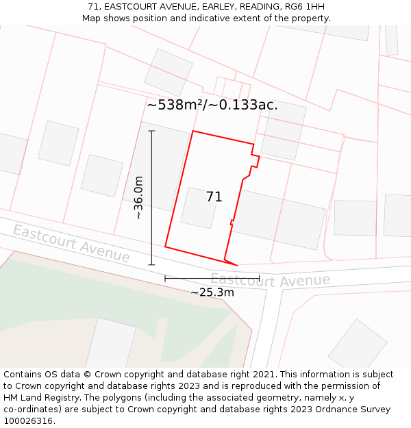 71, EASTCOURT AVENUE, EARLEY, READING, RG6 1HH: Plot and title map