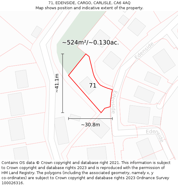 71, EDENSIDE, CARGO, CARLISLE, CA6 4AQ: Plot and title map