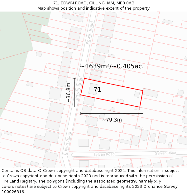 71, EDWIN ROAD, GILLINGHAM, ME8 0AB: Plot and title map