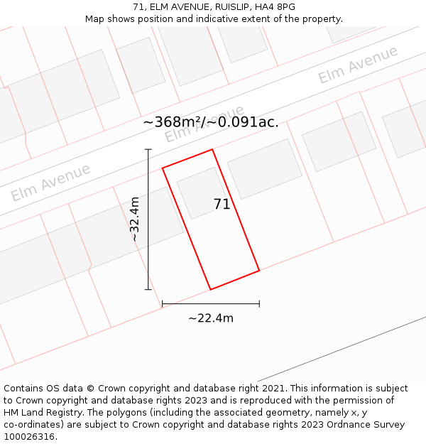 71, ELM AVENUE, RUISLIP, HA4 8PG: Plot and title map