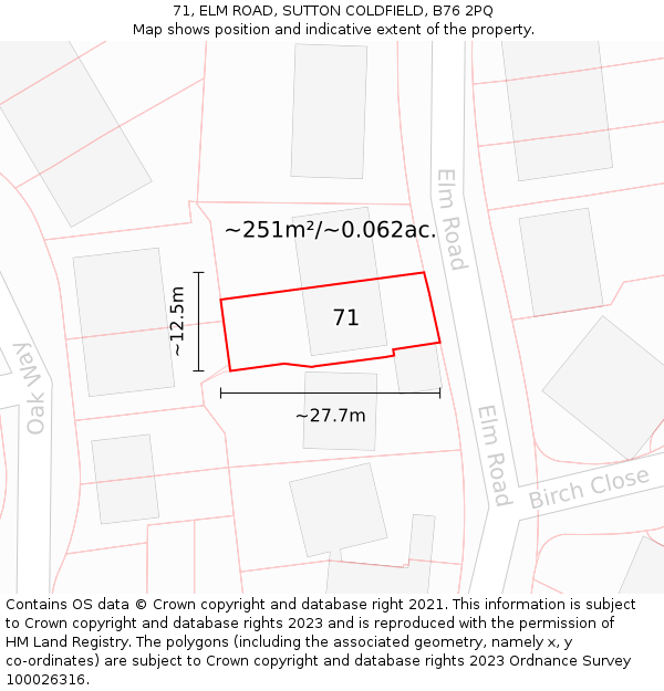 71, ELM ROAD, SUTTON COLDFIELD, B76 2PQ: Plot and title map