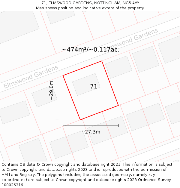 71, ELMSWOOD GARDENS, NOTTINGHAM, NG5 4AY: Plot and title map