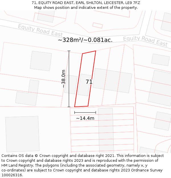 71, EQUITY ROAD EAST, EARL SHILTON, LEICESTER, LE9 7FZ: Plot and title map