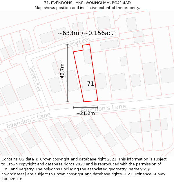71, EVENDONS LANE, WOKINGHAM, RG41 4AD: Plot and title map
