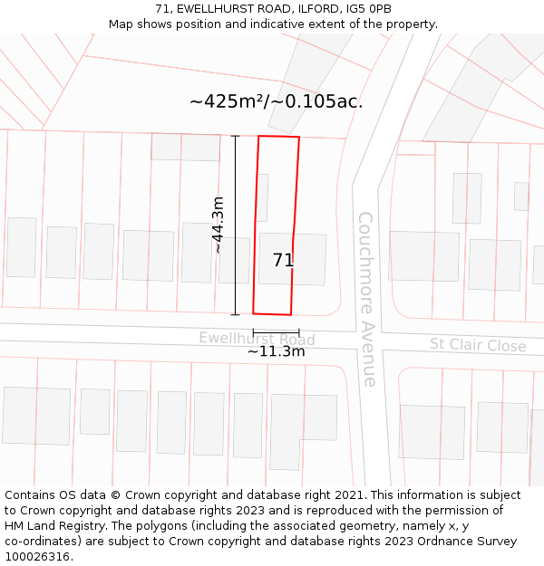 71, EWELLHURST ROAD, ILFORD, IG5 0PB: Plot and title map