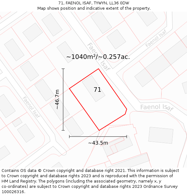 71, FAENOL ISAF, TYWYN, LL36 0DW: Plot and title map