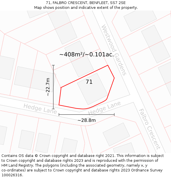 71, FALBRO CRESCENT, BENFLEET, SS7 2SE: Plot and title map