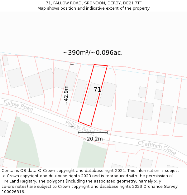 71, FALLOW ROAD, SPONDON, DERBY, DE21 7TF: Plot and title map