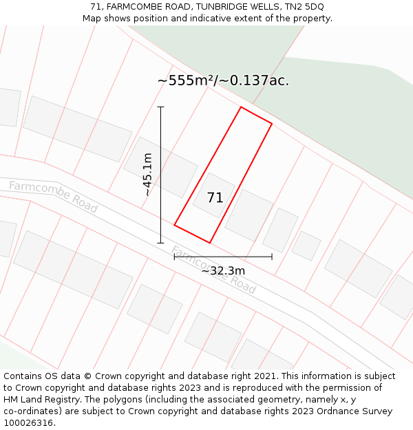 71, FARMCOMBE ROAD, TUNBRIDGE WELLS, TN2 5DQ: Plot and title map