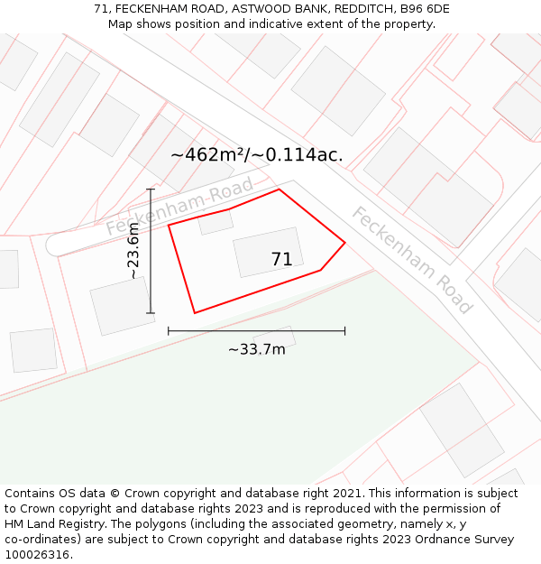 71, FECKENHAM ROAD, ASTWOOD BANK, REDDITCH, B96 6DE: Plot and title map