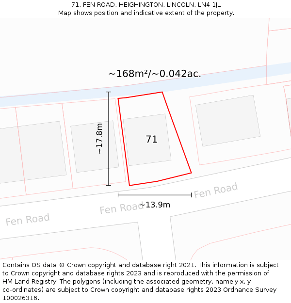 71, FEN ROAD, HEIGHINGTON, LINCOLN, LN4 1JL: Plot and title map