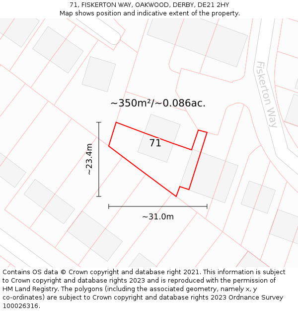 71, FISKERTON WAY, OAKWOOD, DERBY, DE21 2HY: Plot and title map