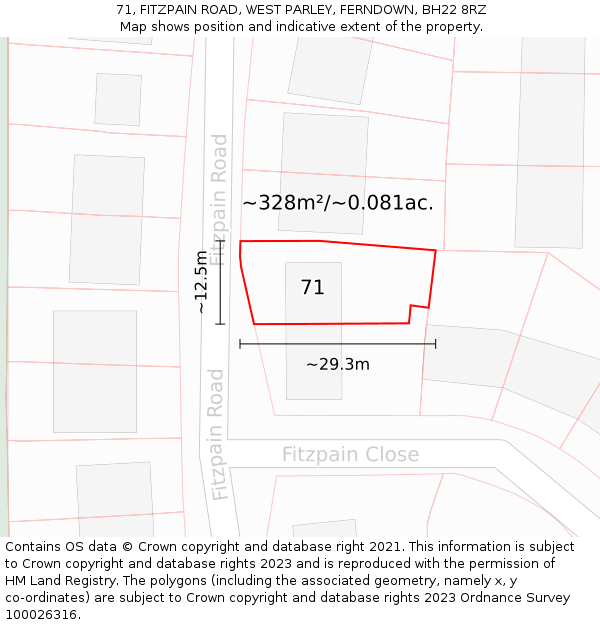 71, FITZPAIN ROAD, WEST PARLEY, FERNDOWN, BH22 8RZ: Plot and title map