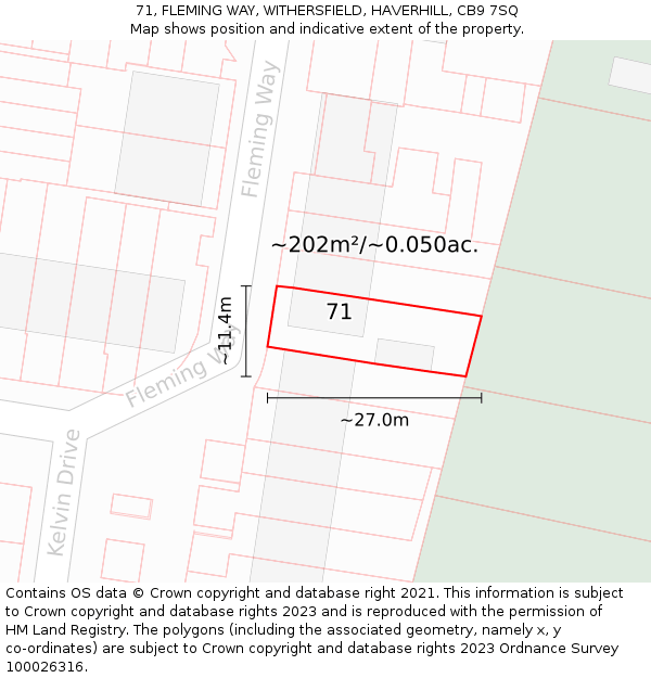 71, FLEMING WAY, WITHERSFIELD, HAVERHILL, CB9 7SQ: Plot and title map