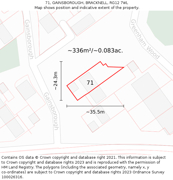 71, GAINSBOROUGH, BRACKNELL, RG12 7WL: Plot and title map