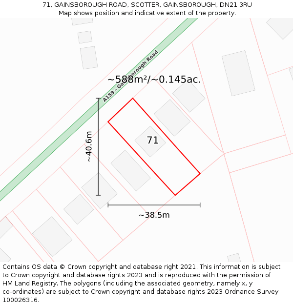 71, GAINSBOROUGH ROAD, SCOTTER, GAINSBOROUGH, DN21 3RU: Plot and title map