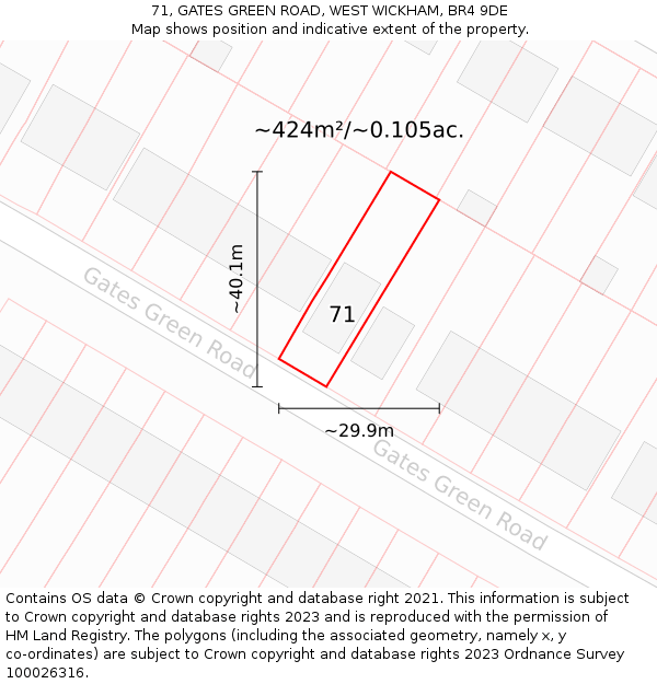 71, GATES GREEN ROAD, WEST WICKHAM, BR4 9DE: Plot and title map