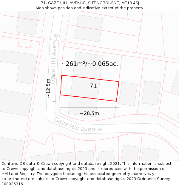 71, GAZE HILL AVENUE, SITTINGBOURNE, ME10 4SJ: Plot and title map