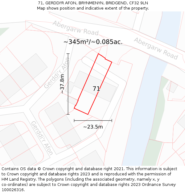71, GERDDI'R AFON, BRYNMENYN, BRIDGEND, CF32 9LN: Plot and title map