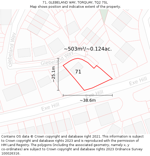 71, GLEBELAND WAY, TORQUAY, TQ2 7SL: Plot and title map