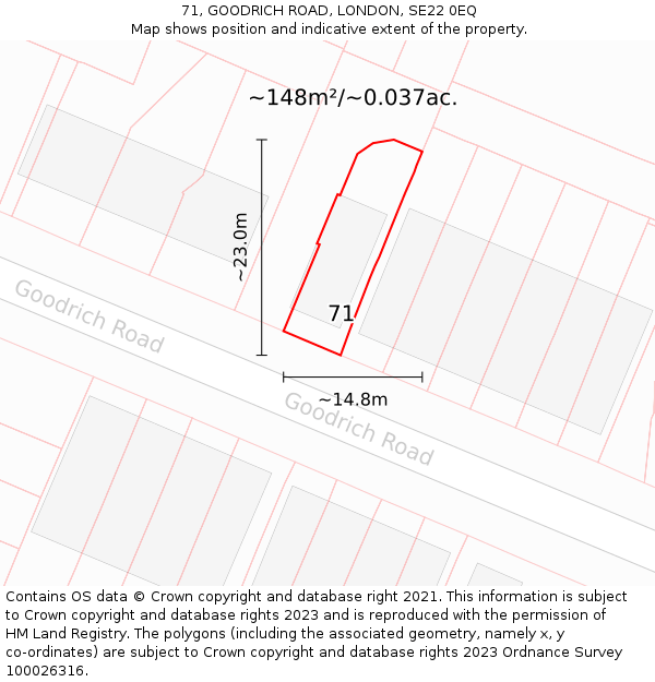 71, GOODRICH ROAD, LONDON, SE22 0EQ: Plot and title map