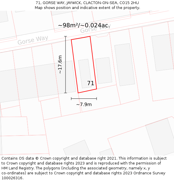 71, GORSE WAY, JAYWICK, CLACTON-ON-SEA, CO15 2HU: Plot and title map