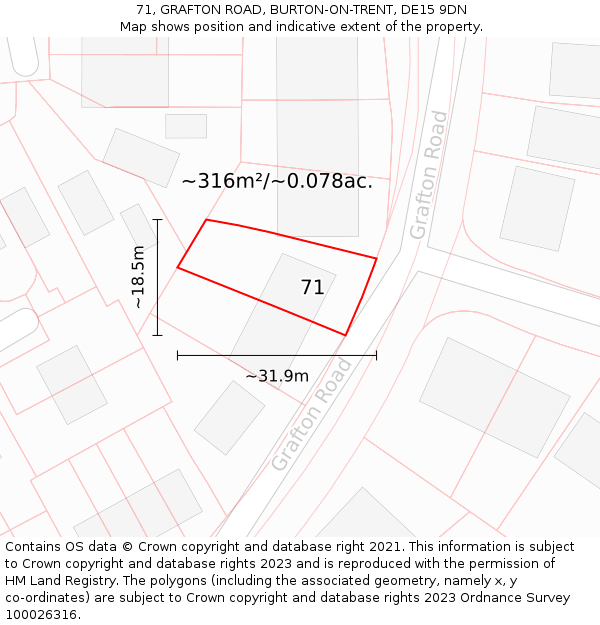 71, GRAFTON ROAD, BURTON-ON-TRENT, DE15 9DN: Plot and title map