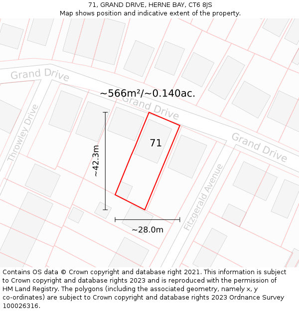 71, GRAND DRIVE, HERNE BAY, CT6 8JS: Plot and title map