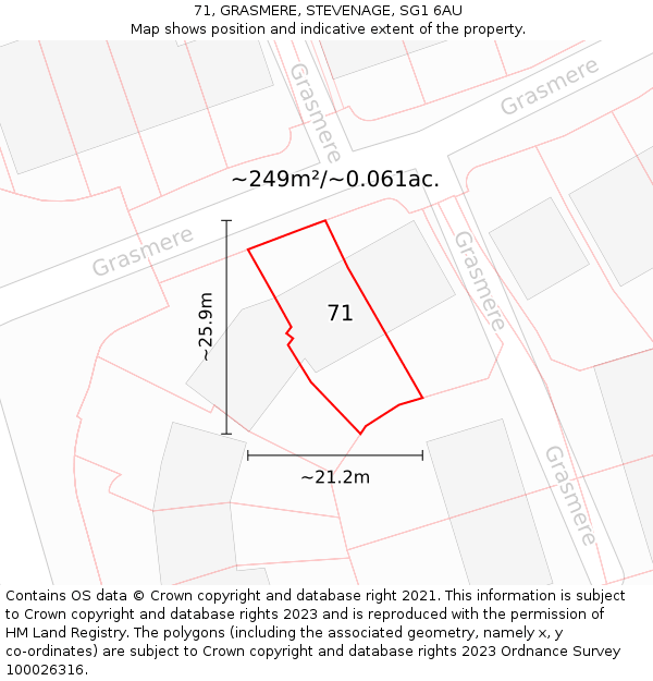 71, GRASMERE, STEVENAGE, SG1 6AU: Plot and title map