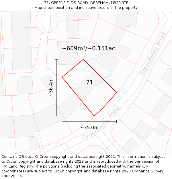 71, GREENFIELDS ROAD, DEREHAM, NR20 3TE: Plot and title map
