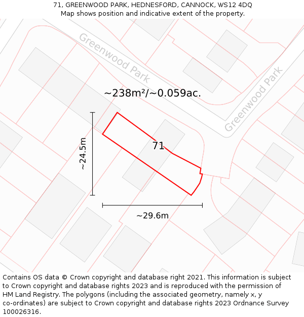71, GREENWOOD PARK, HEDNESFORD, CANNOCK, WS12 4DQ: Plot and title map