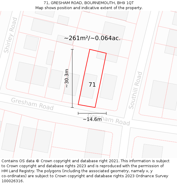 71, GRESHAM ROAD, BOURNEMOUTH, BH9 1QT: Plot and title map