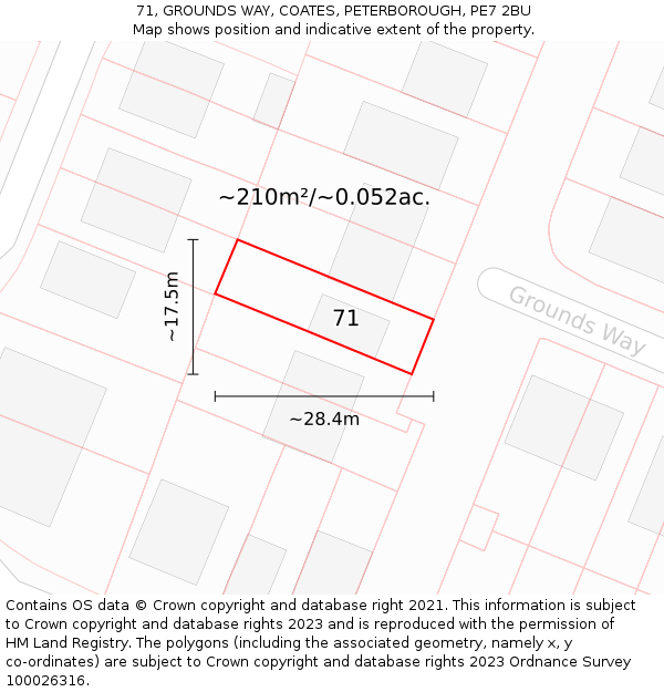 71, GROUNDS WAY, COATES, PETERBOROUGH, PE7 2BU: Plot and title map