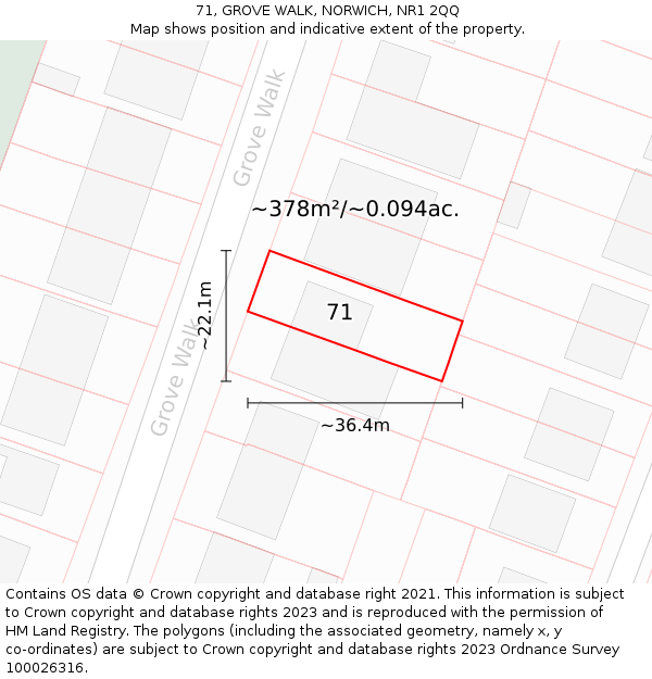 71, GROVE WALK, NORWICH, NR1 2QQ: Plot and title map