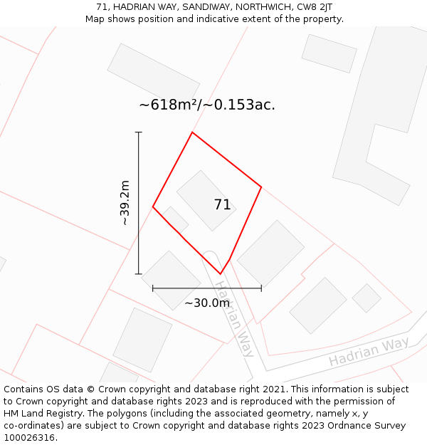 71, HADRIAN WAY, SANDIWAY, NORTHWICH, CW8 2JT: Plot and title map
