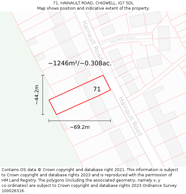 71, HAINAULT ROAD, CHIGWELL, IG7 5DL: Plot and title map