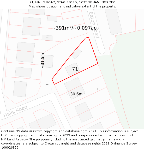71, HALLS ROAD, STAPLEFORD, NOTTINGHAM, NG9 7FX: Plot and title map