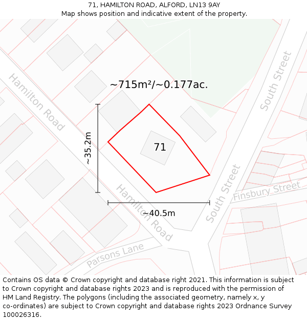71, HAMILTON ROAD, ALFORD, LN13 9AY: Plot and title map