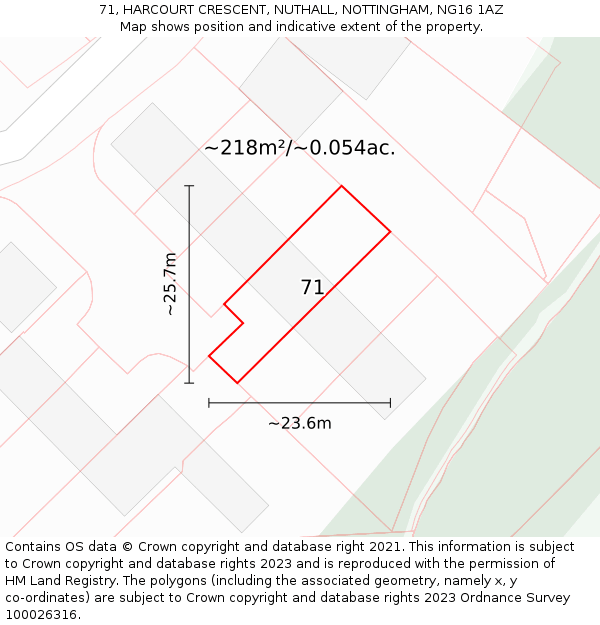 71, HARCOURT CRESCENT, NUTHALL, NOTTINGHAM, NG16 1AZ: Plot and title map