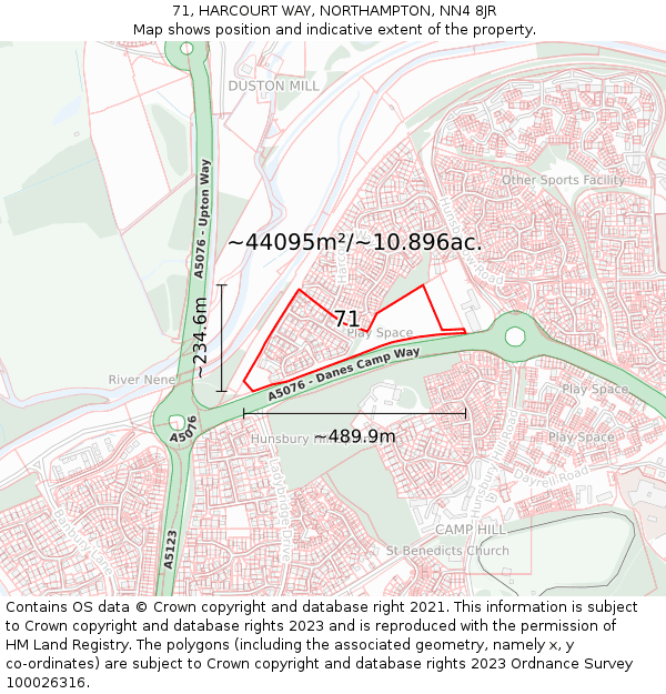 71, HARCOURT WAY, NORTHAMPTON, NN4 8JR: Plot and title map