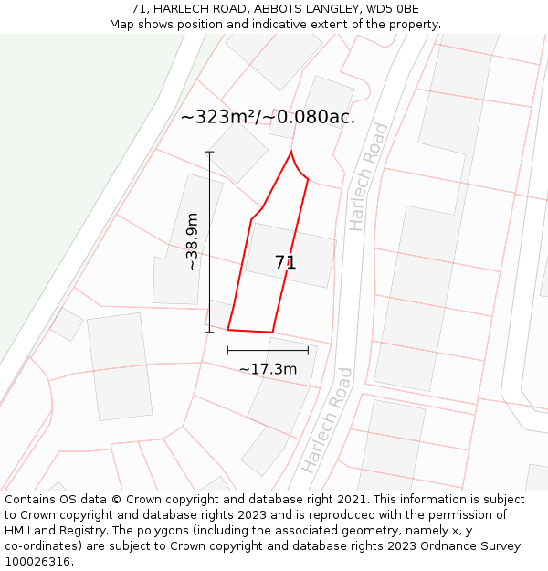 71, HARLECH ROAD, ABBOTS LANGLEY, WD5 0BE: Plot and title map