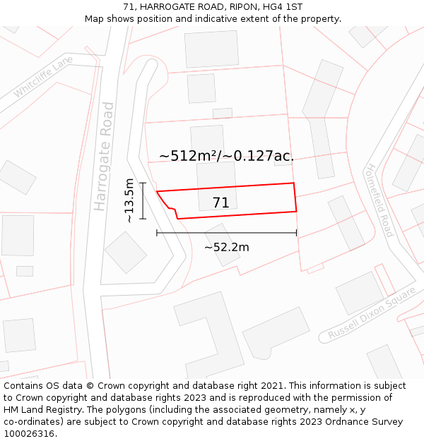 71, HARROGATE ROAD, RIPON, HG4 1ST: Plot and title map
